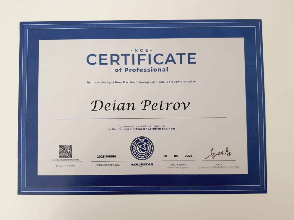 Diploma Inginer Certificat Novastar